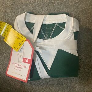 Pottery Barn Kids Green and White Pajama Set santas helper size 6